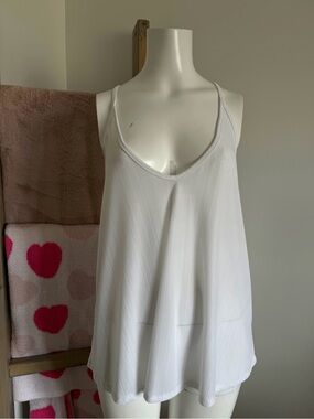 Free People White Ribbed Racerback Tank | Oversized Flowy Fit | Size Large